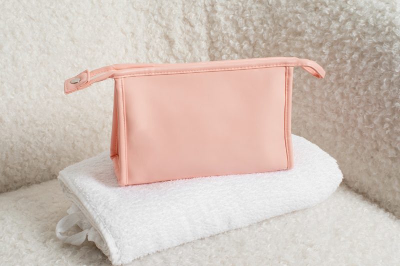 pink toilet bag towel high angle
