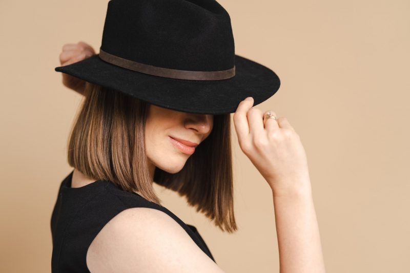 elegance portrait young stylish woman black hat